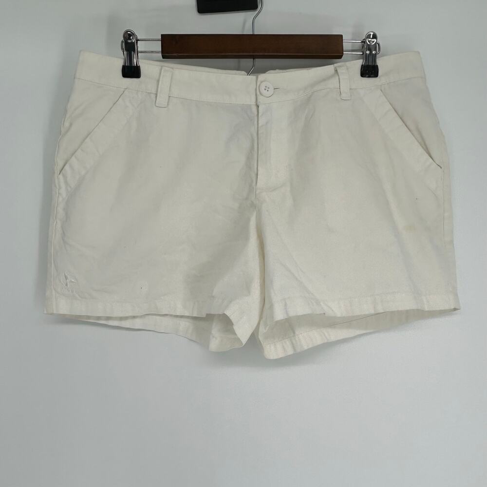 Columbia Women White Flat Front Chino Shorts 12 100% Cotton with Flaws
